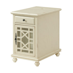 25" Antiqued White Solid Manufactured Wood End Table With Drawer