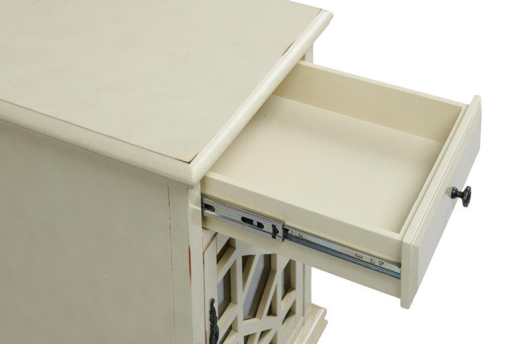 25" Antiqued White Solid Manufactured Wood End Table With Drawer