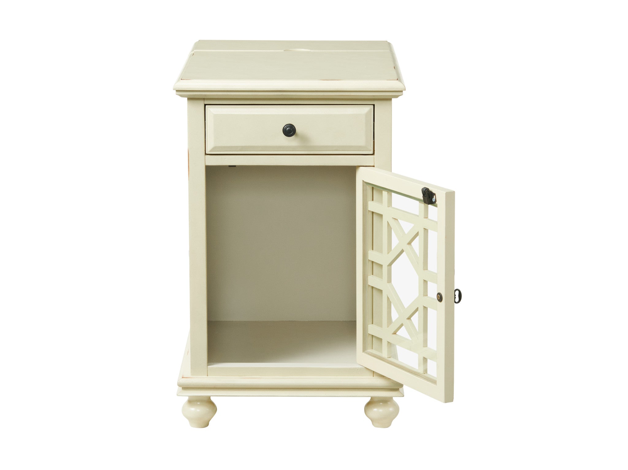 25" Antiqued White Solid Manufactured Wood End Table With Drawer