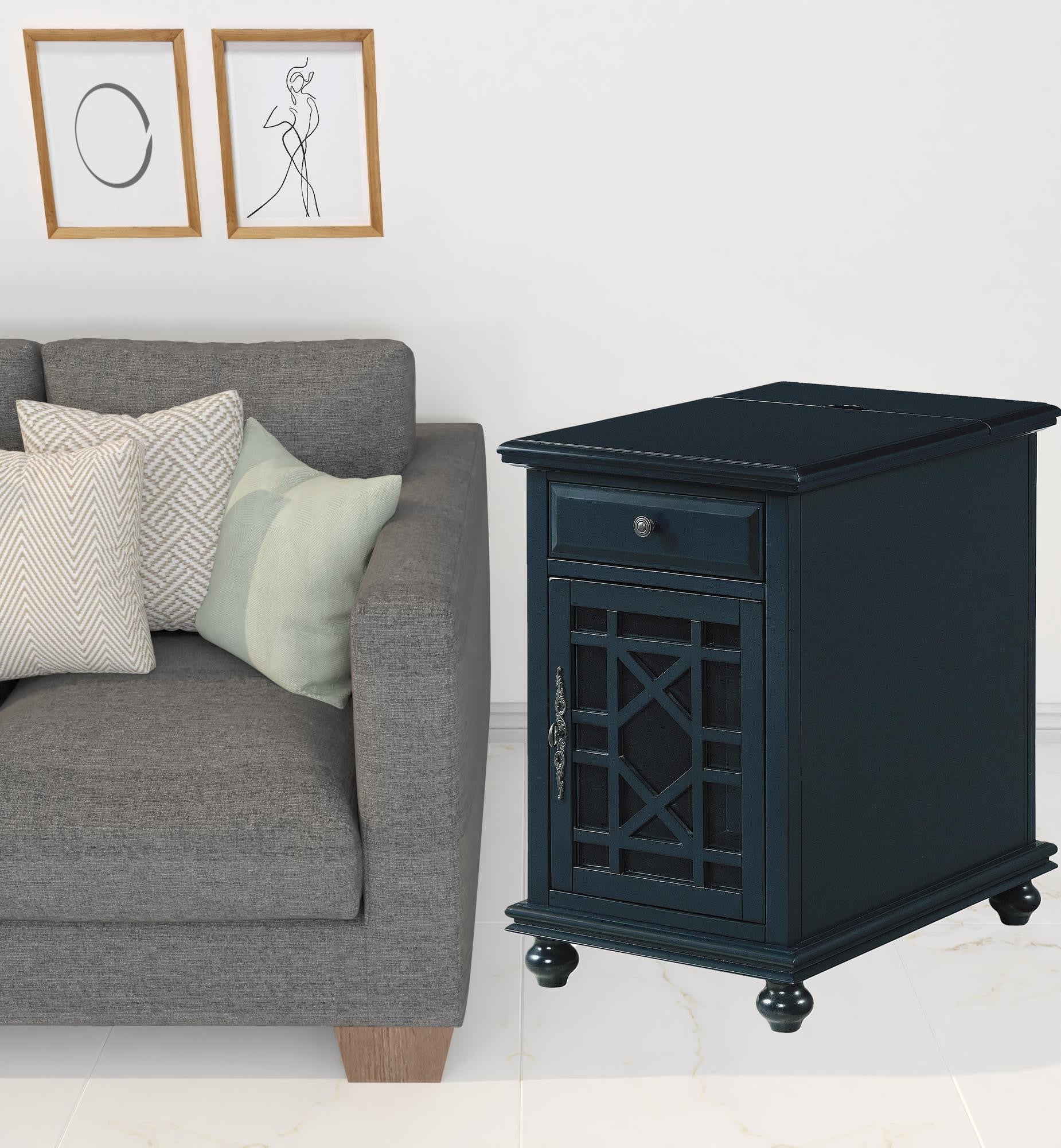 25" Dark Blue Solid Manufactured Wood End Table With Drawer