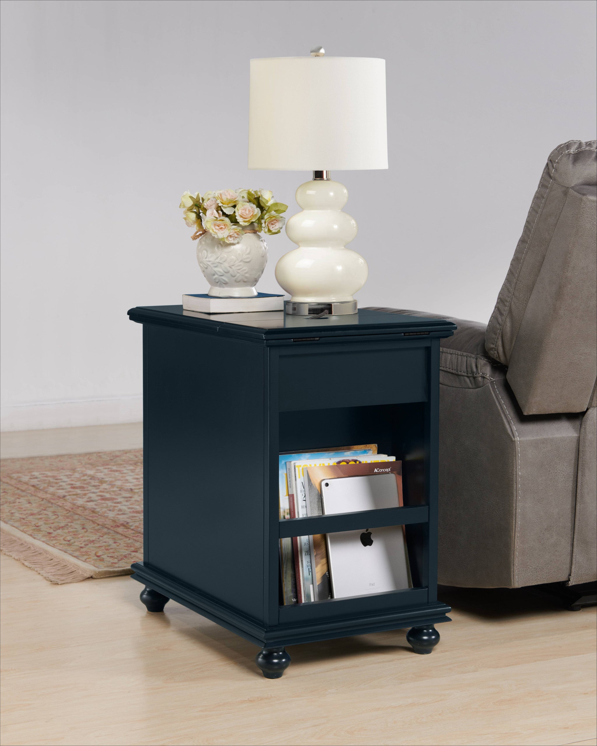25" Dark Blue Solid Manufactured Wood End Table With Drawer