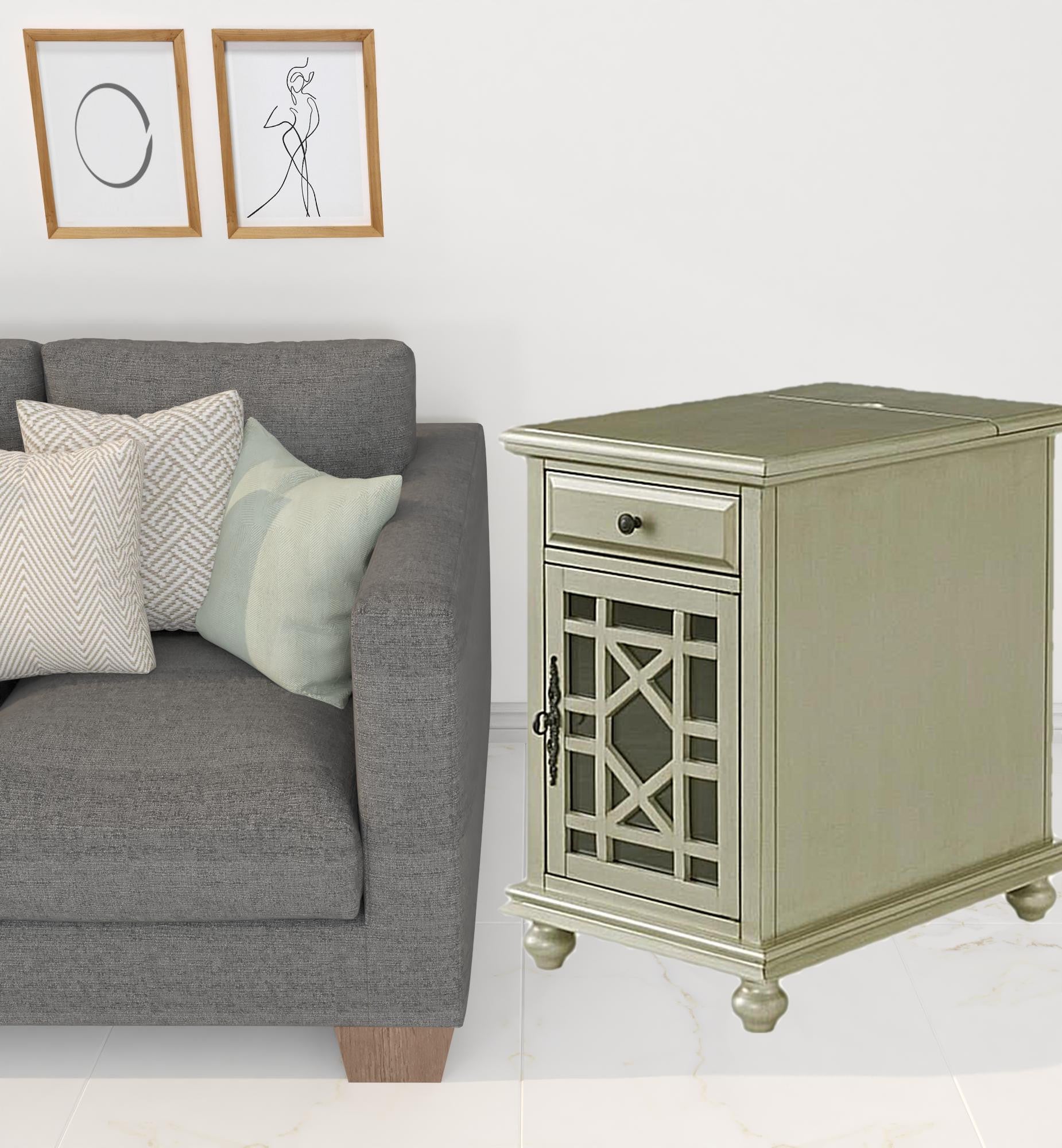 25" Silver Solid Manufactured Wood End Table With Drawer