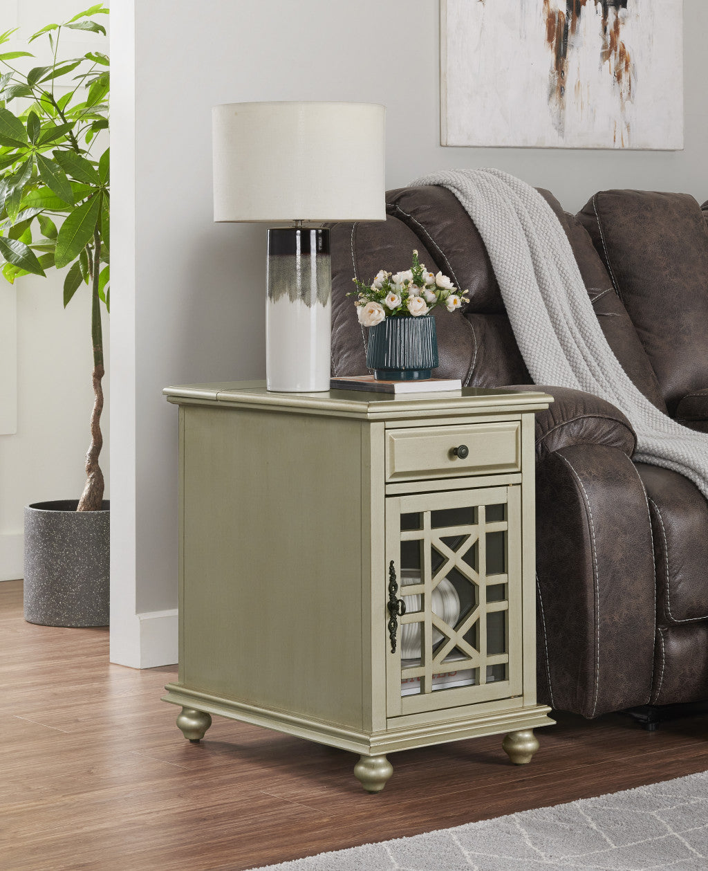 25" Silver Solid Manufactured Wood End Table With Drawer