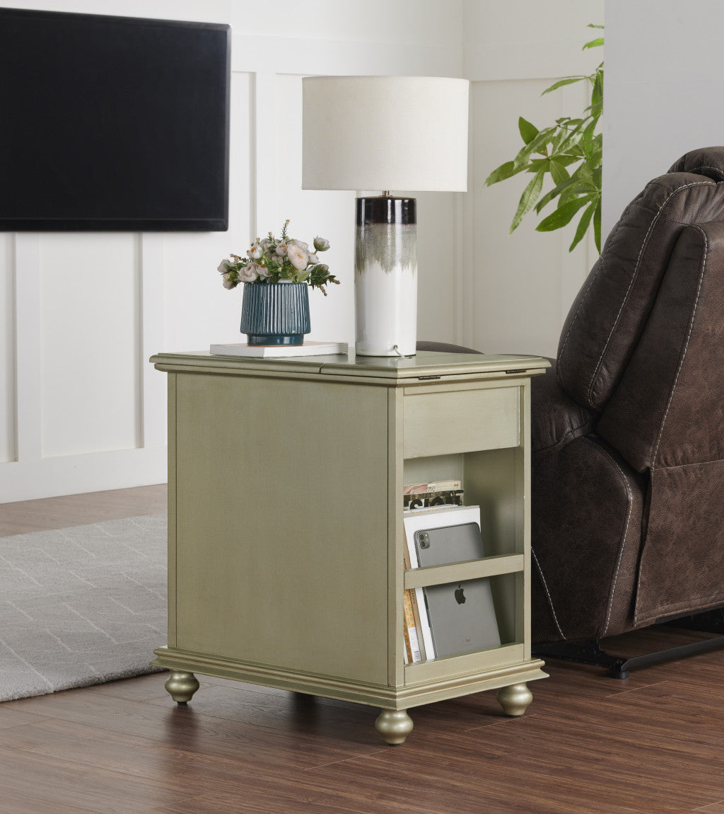 25" Silver Solid Manufactured Wood End Table With Drawer