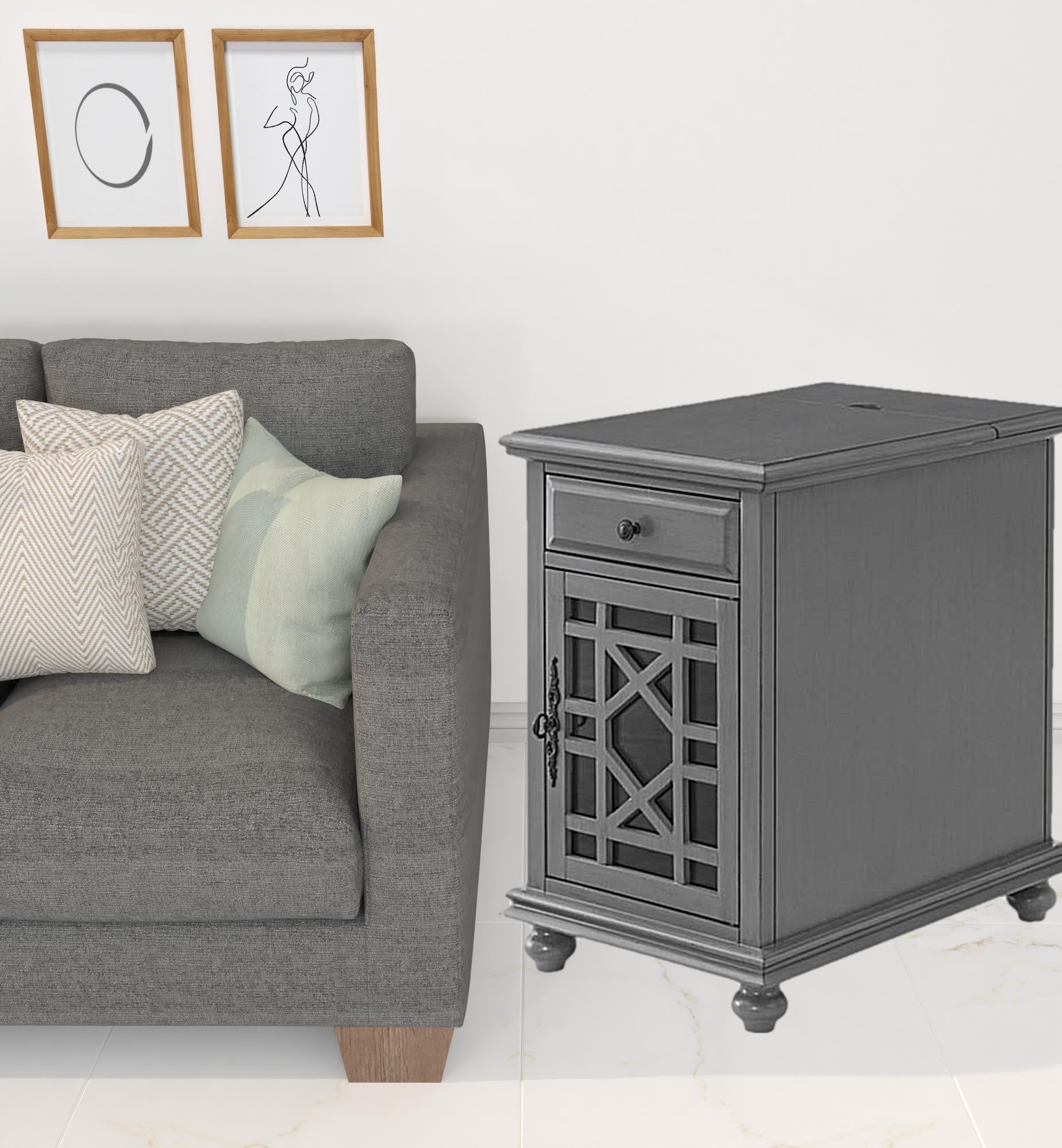 25" Gray Solid Manufactured Wood End Table With Drawer