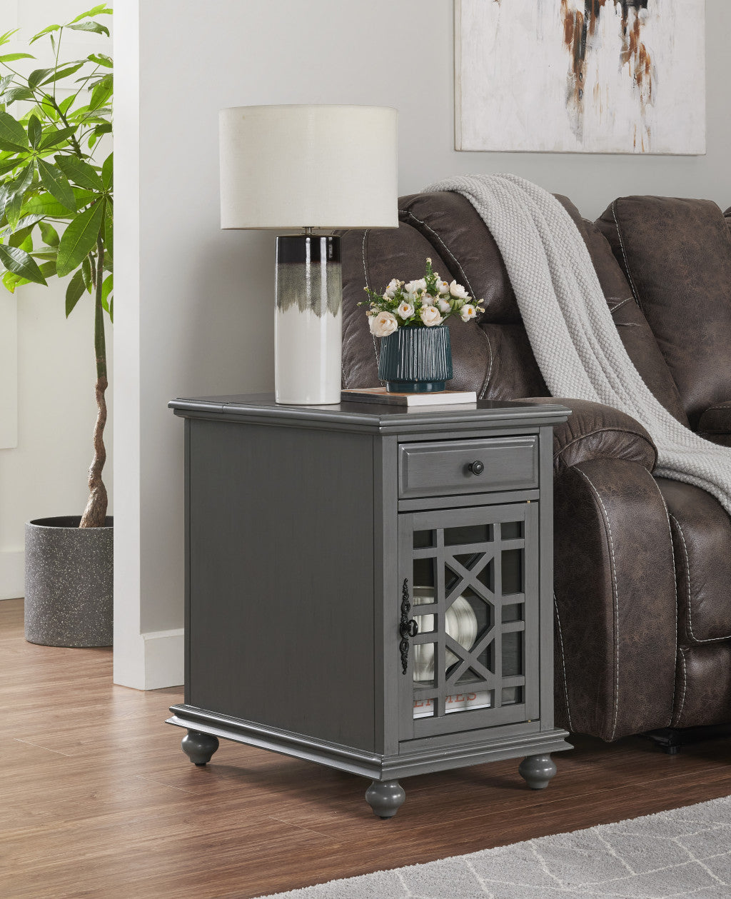 25" Gray Solid Manufactured Wood End Table With Drawer