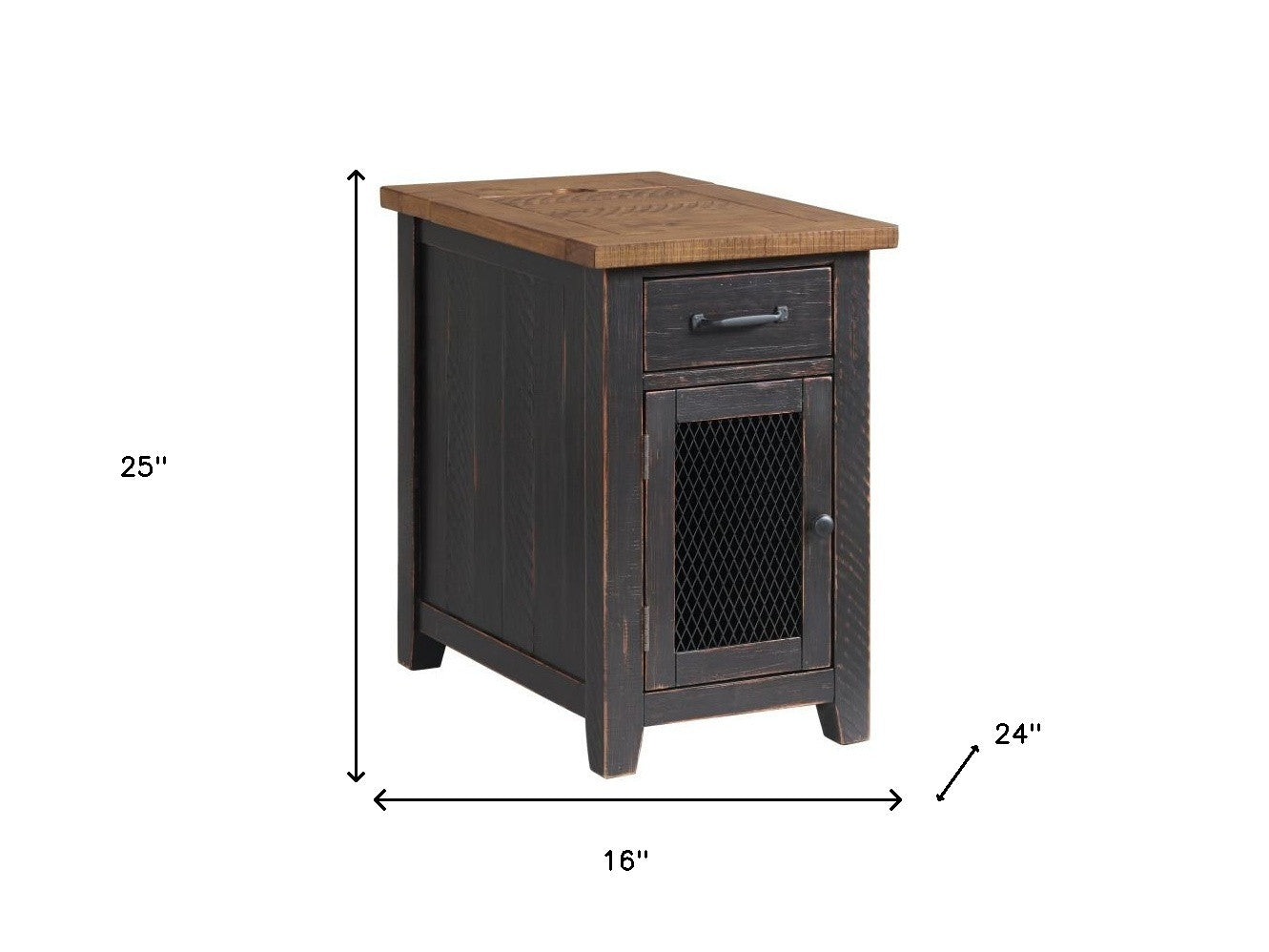 Black And Dark Brown Solid Wood End Table With Drawer 25"