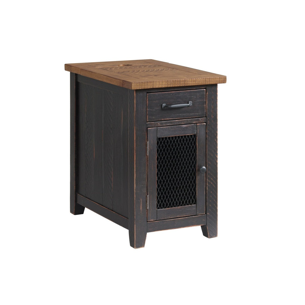 Black And Dark Brown Solid Wood End Table With Drawer 25"