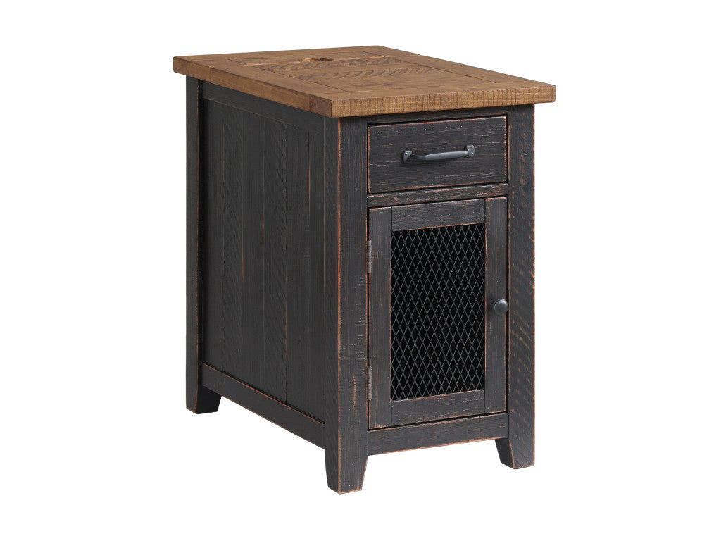 Black And Dark Brown Solid Wood End Table With Drawer 25"