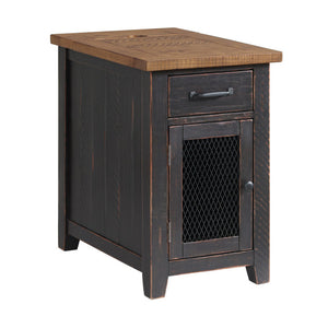 Black And Dark Brown Solid Wood End Table With Drawer 25"