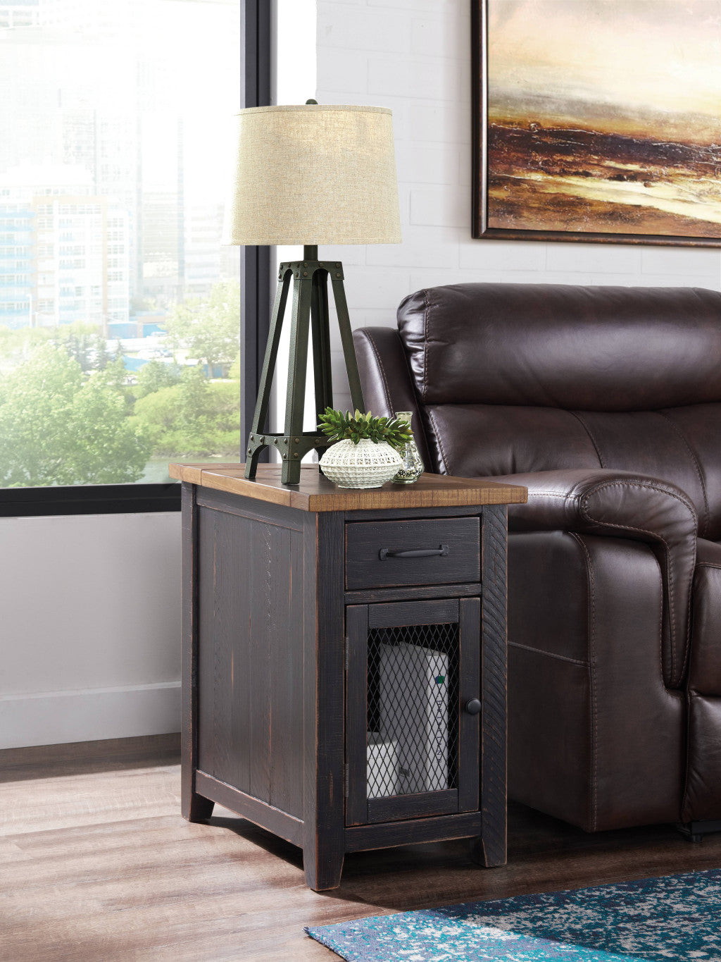 Black And Dark Brown Solid Wood End Table With Drawer 25"