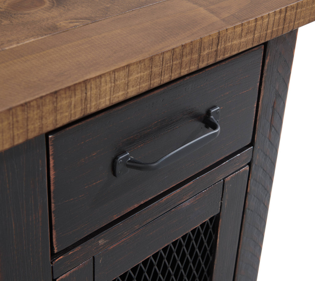 Black And Dark Brown Solid Wood End Table With Drawer 25"