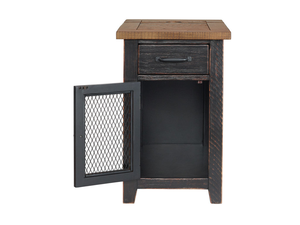 Black And Dark Brown Solid Wood End Table With Drawer 25"