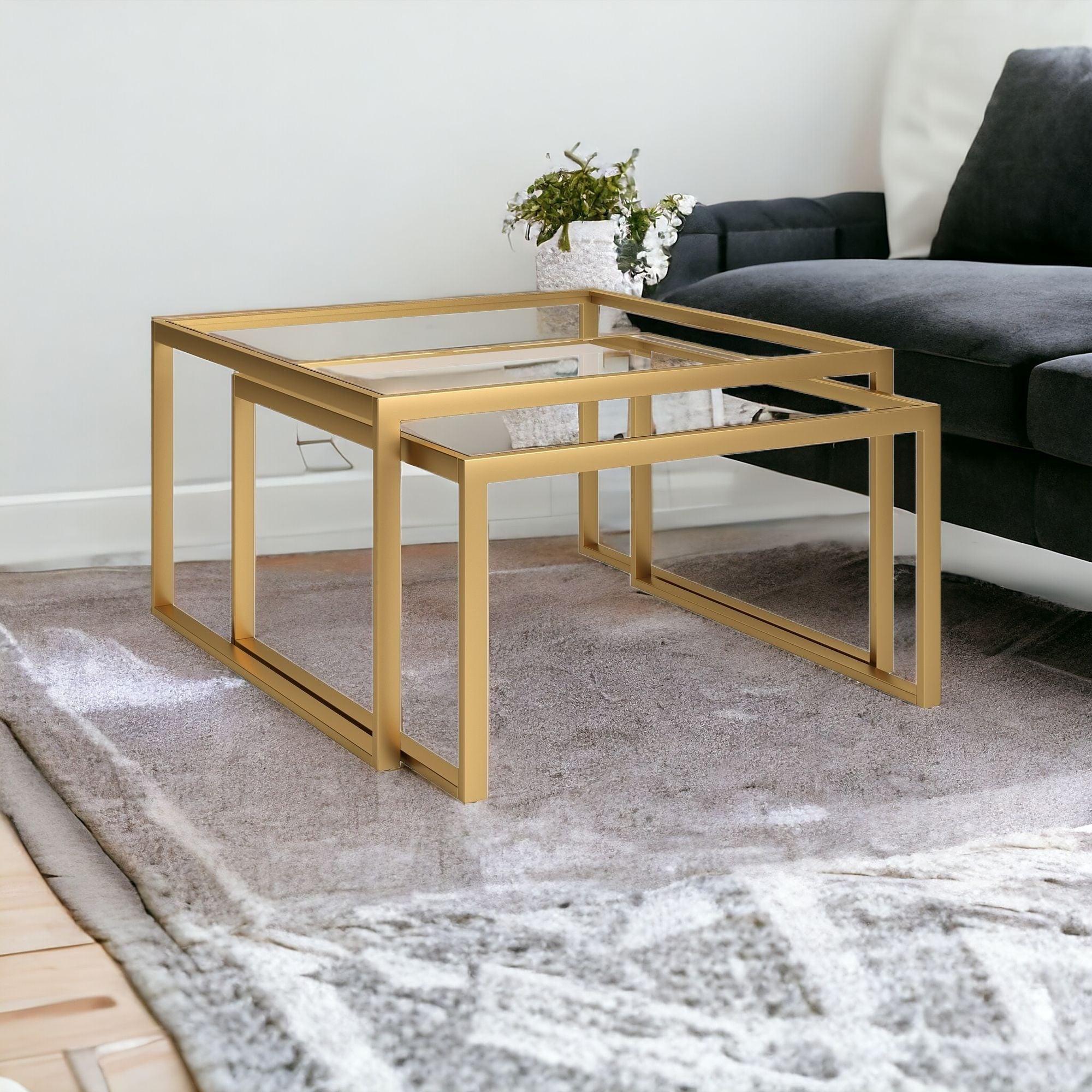 Gold Glass Nested Coffee Tables Set Of Two 30"