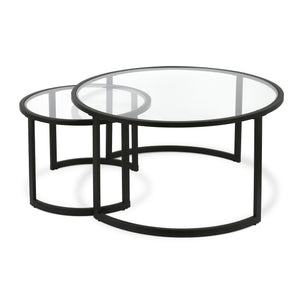 Black Glass Round Nested Coffee Tables Set Of Two 36"