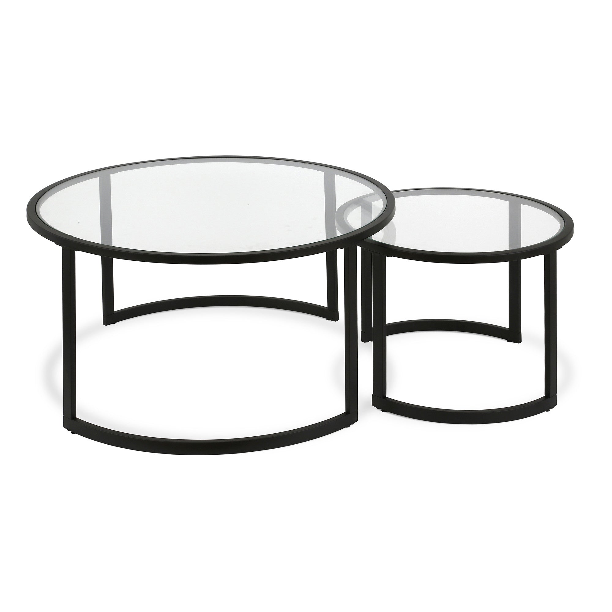 Black Glass Round Nested Coffee Tables Set Of Two 36"