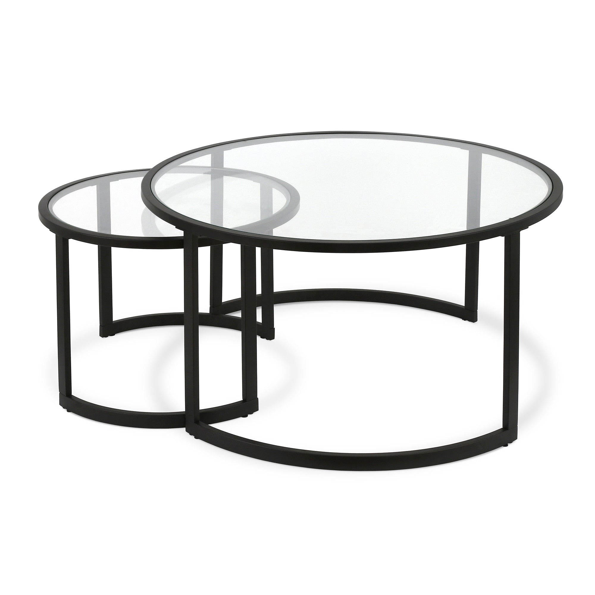 Black Glass Round Nested Coffee Tables Set Of Two 36"