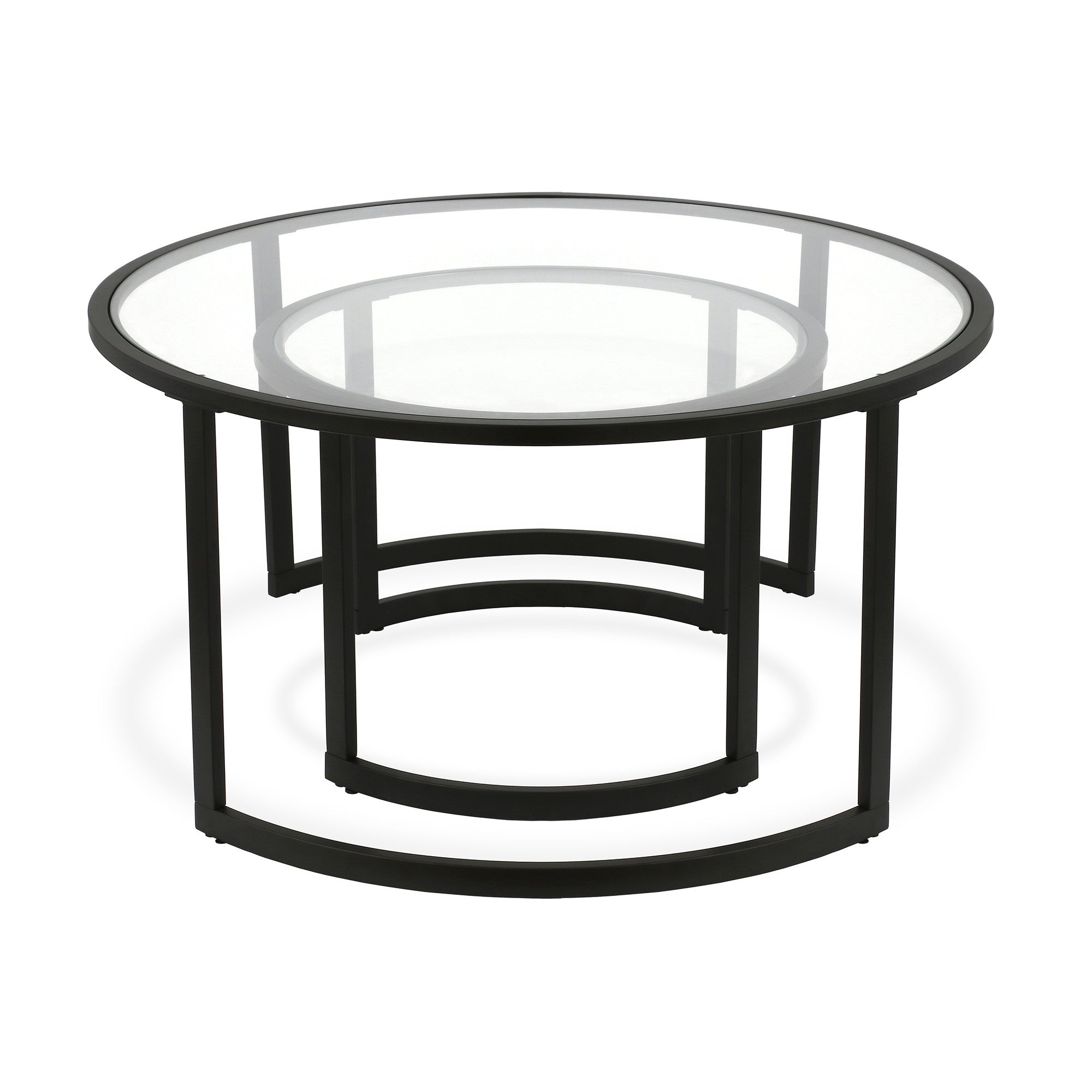 Black Glass Round Nested Coffee Tables Set Of Two 36"