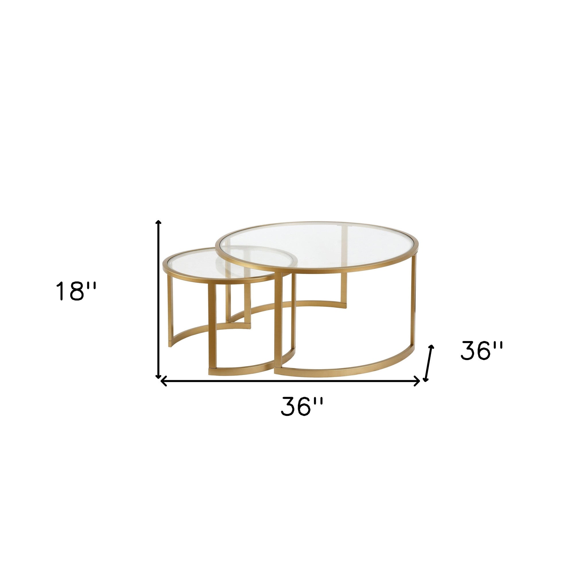 Set Of Two 36" Gold and Glass Round Nested Coffee Tables