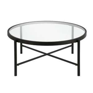 Black and Glass Round Coffee Table 36"