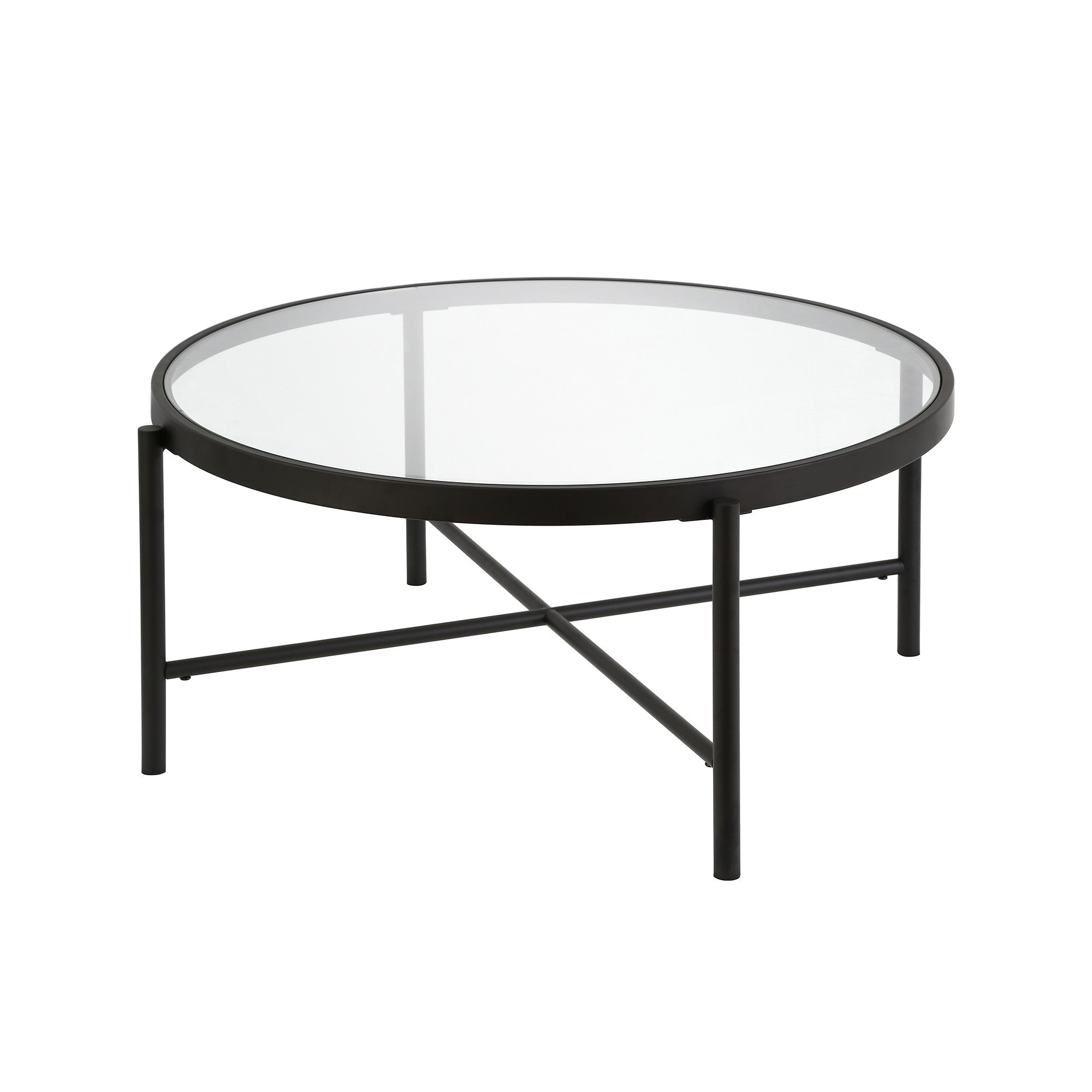 Black and Glass Round Coffee Table 36"