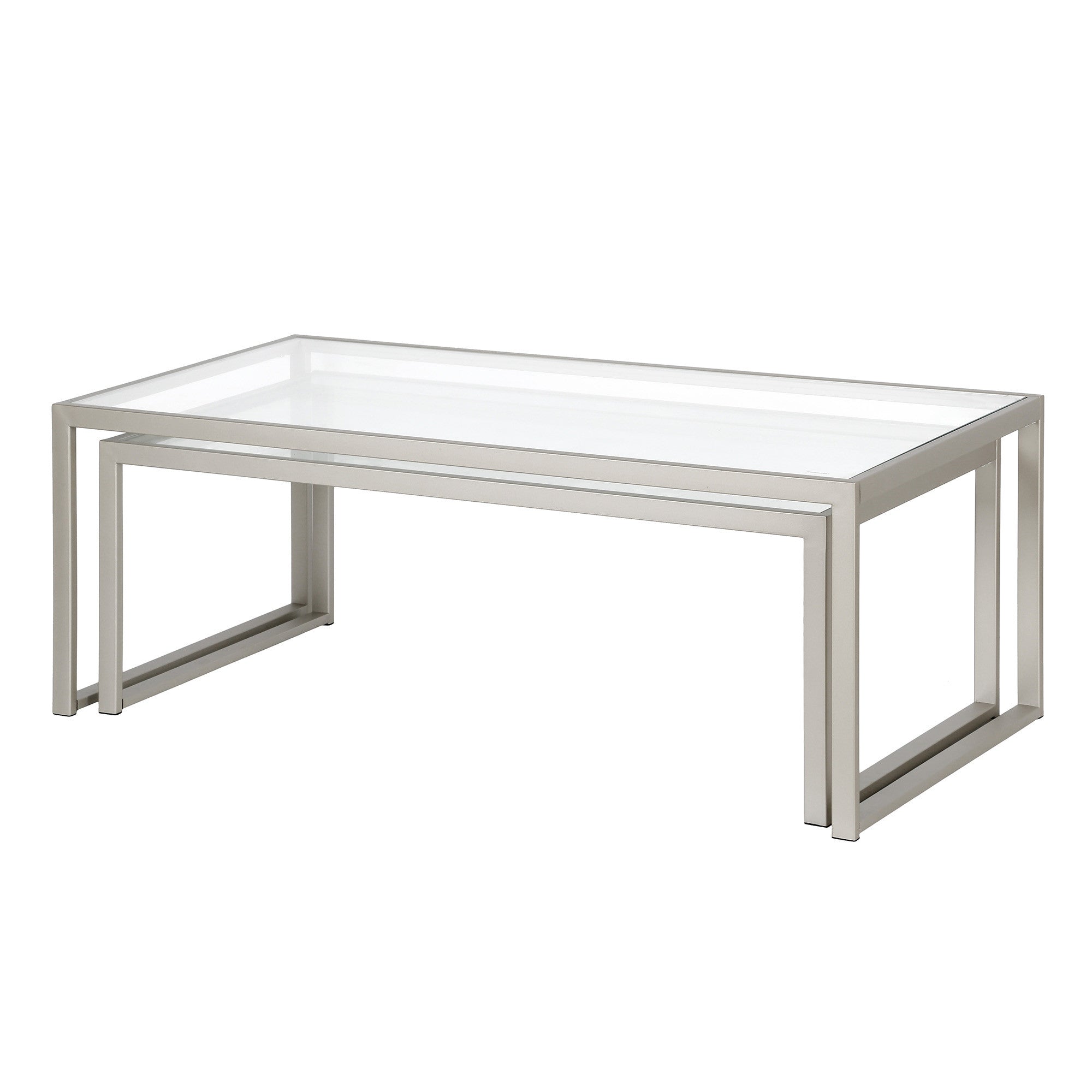 Set Of Two 46" Silver Glass Rectangular Nested Coffee Tables