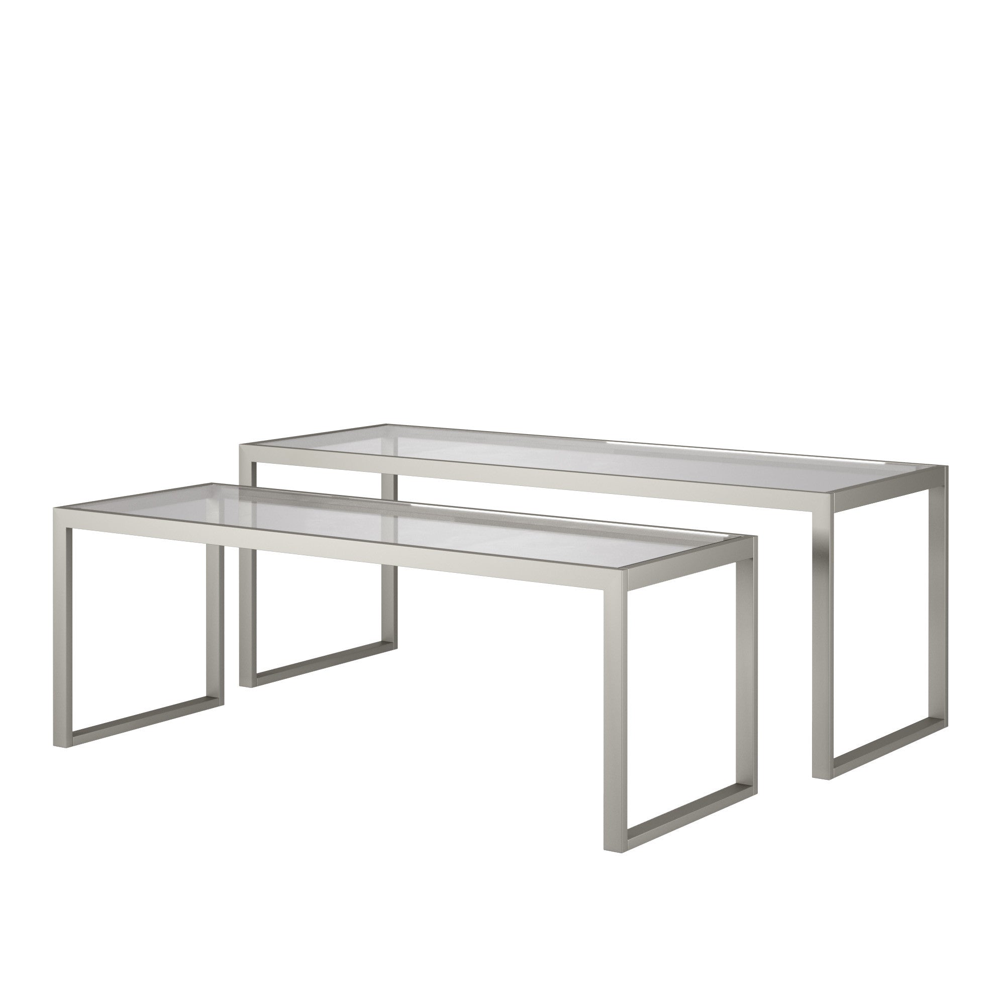 Set Of Two 46" Silver Glass Rectangular Nested Coffee Tables
