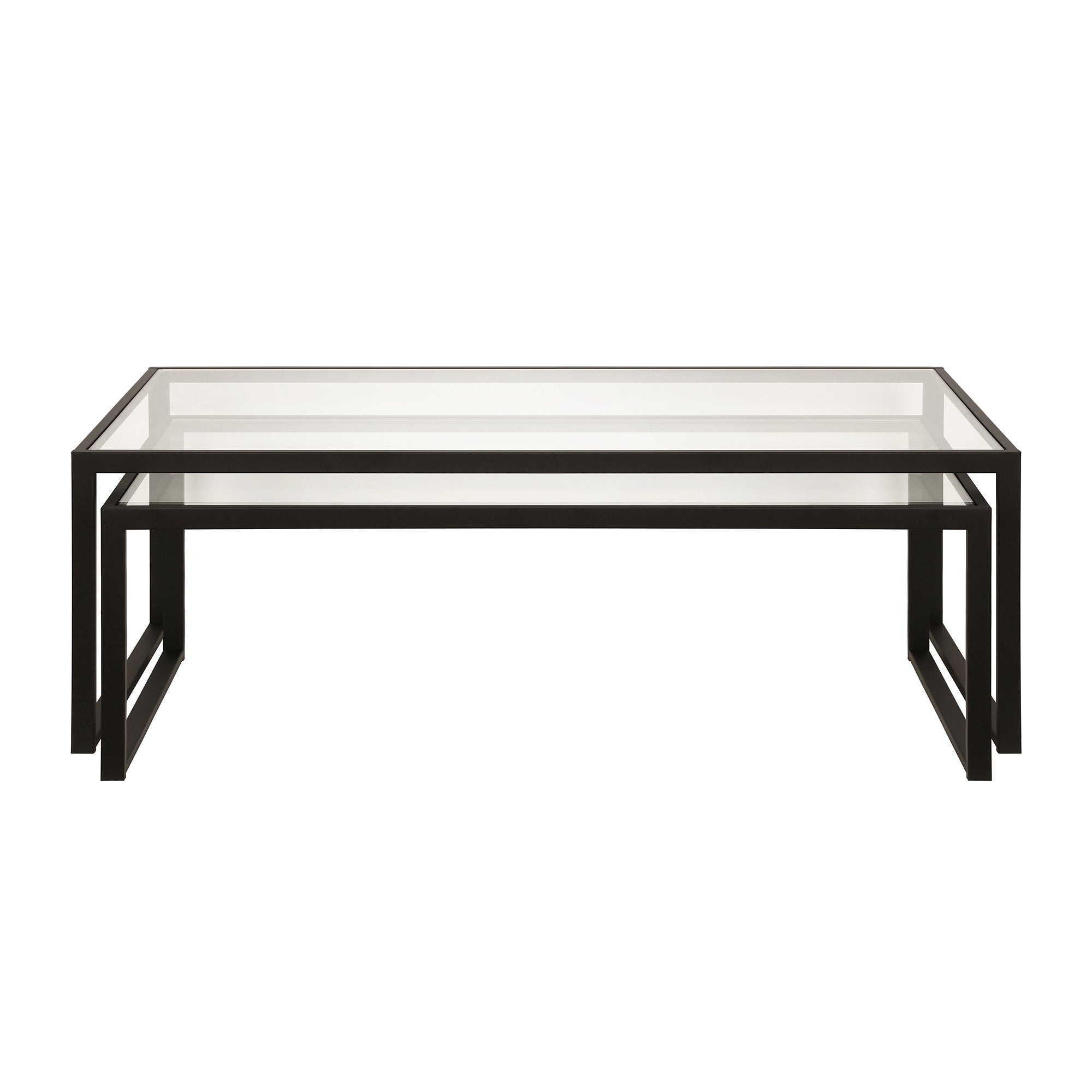 Set Of Two 46" Black Glass Rectangular Nested Coffee Tables