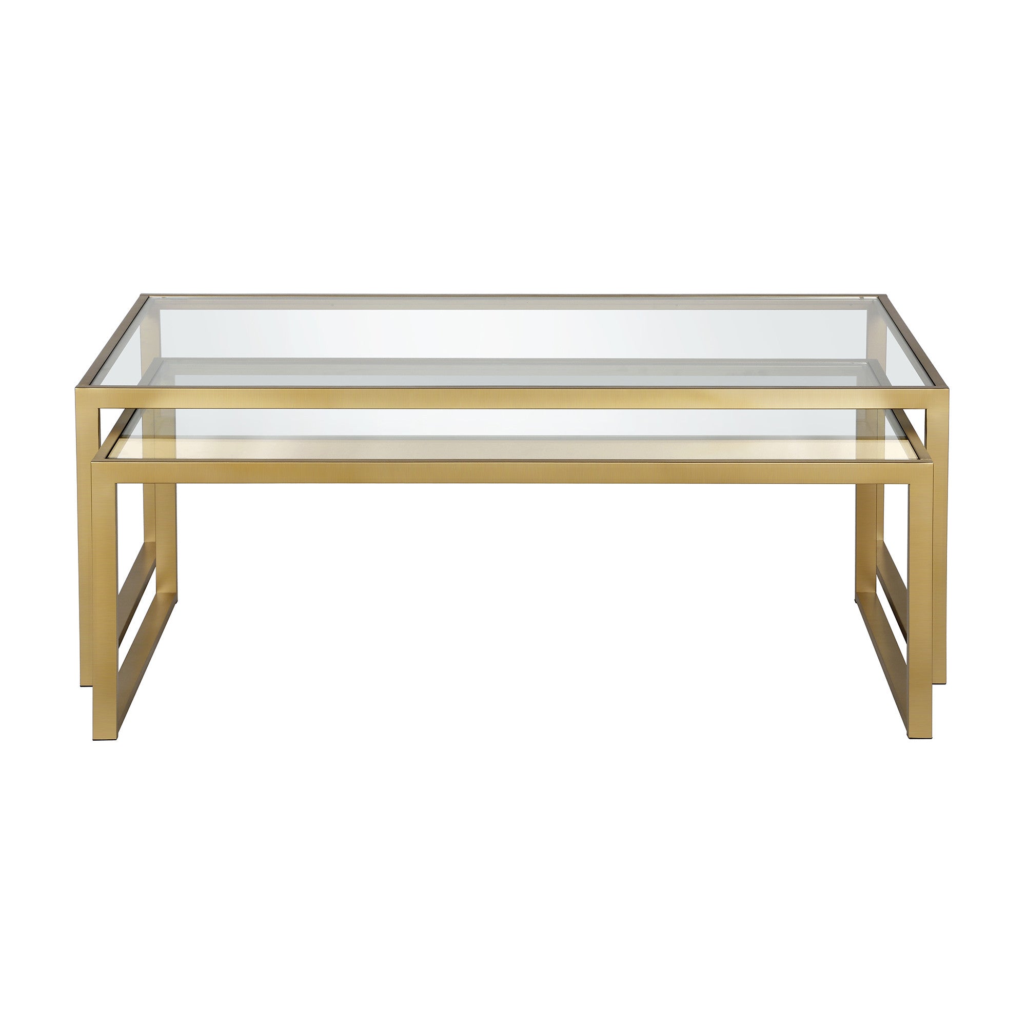 Set Of Two 46" Gold Glass Rectangular Nested Coffee Tables