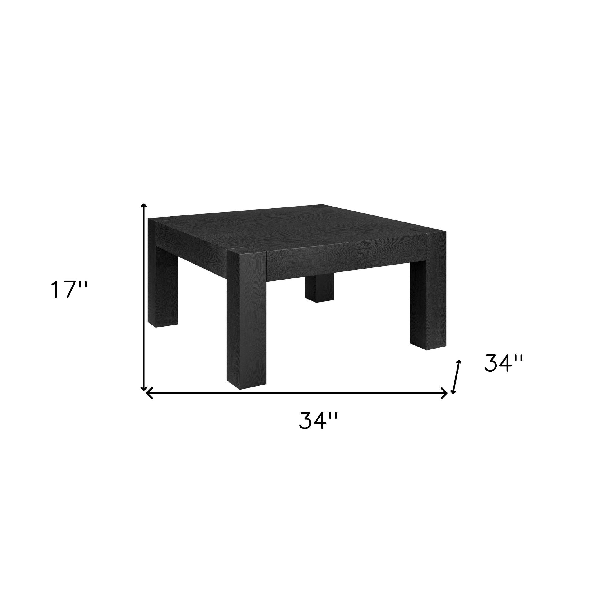 34" Black Manufactured Wood Square Coffee Table