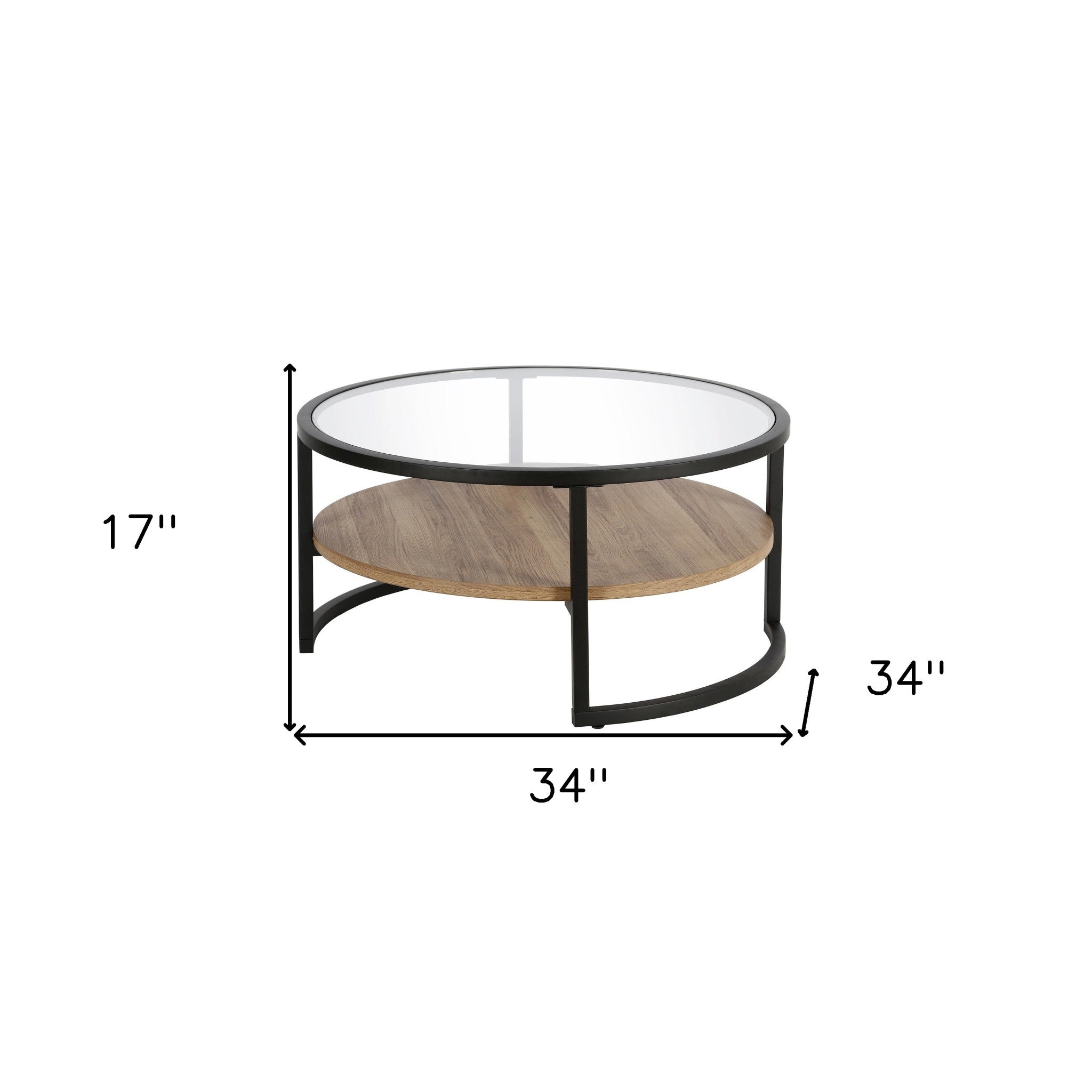 Black Brown and Glass Round Coffee Table With Shelf 34"