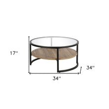 Black Brown and Glass Round Coffee Table With Shelf 34