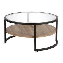 Black Brown and Glass Round Coffee Table With Shelf 34