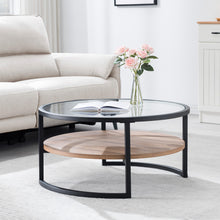 Black Brown and Glass Round Coffee Table With Shelf 34