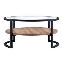 Black Brown and Glass Round Coffee Table With Shelf 34