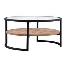 Black Brown and Glass Round Coffee Table With Shelf 34