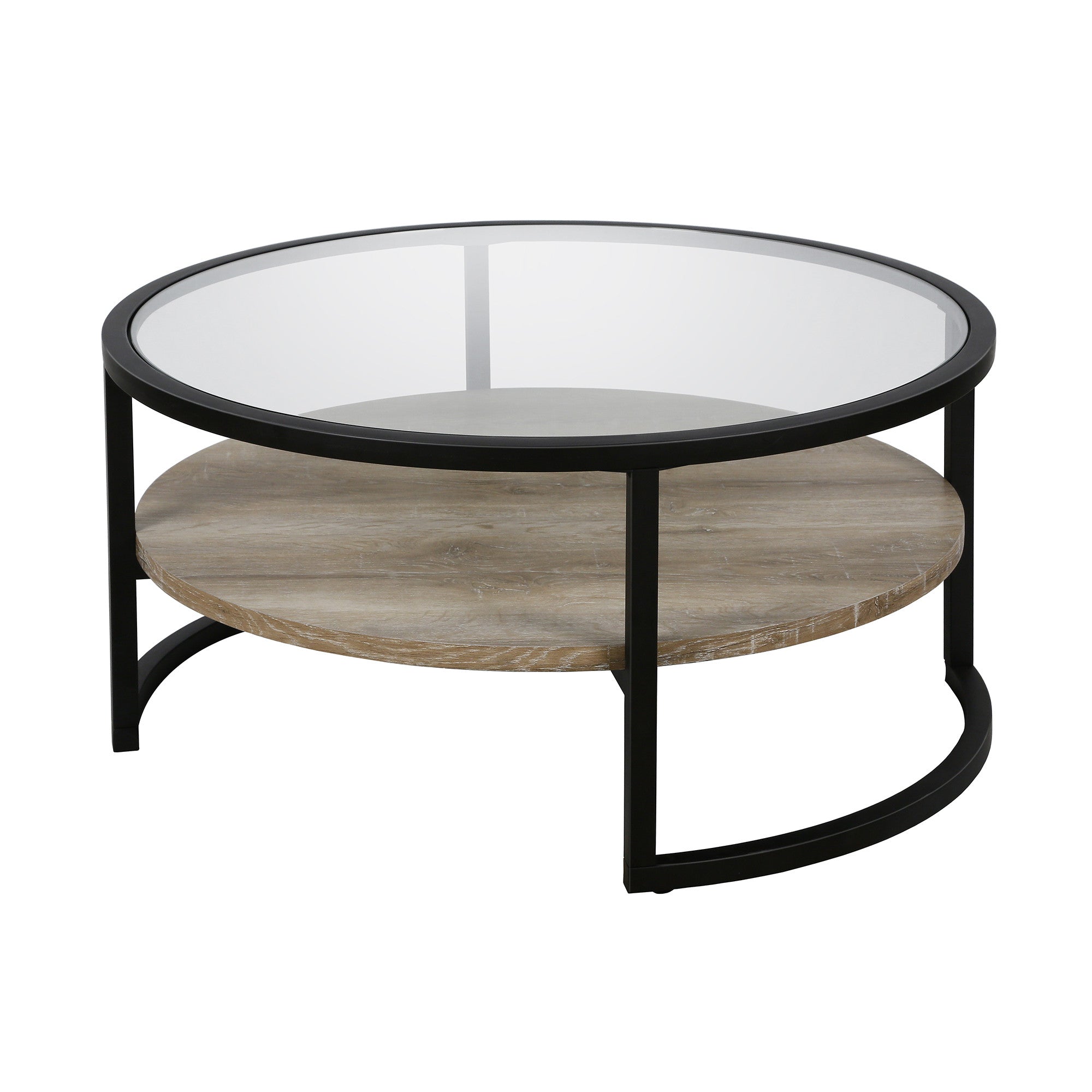 Black Glass Round Coffee Table With Shelf 34"