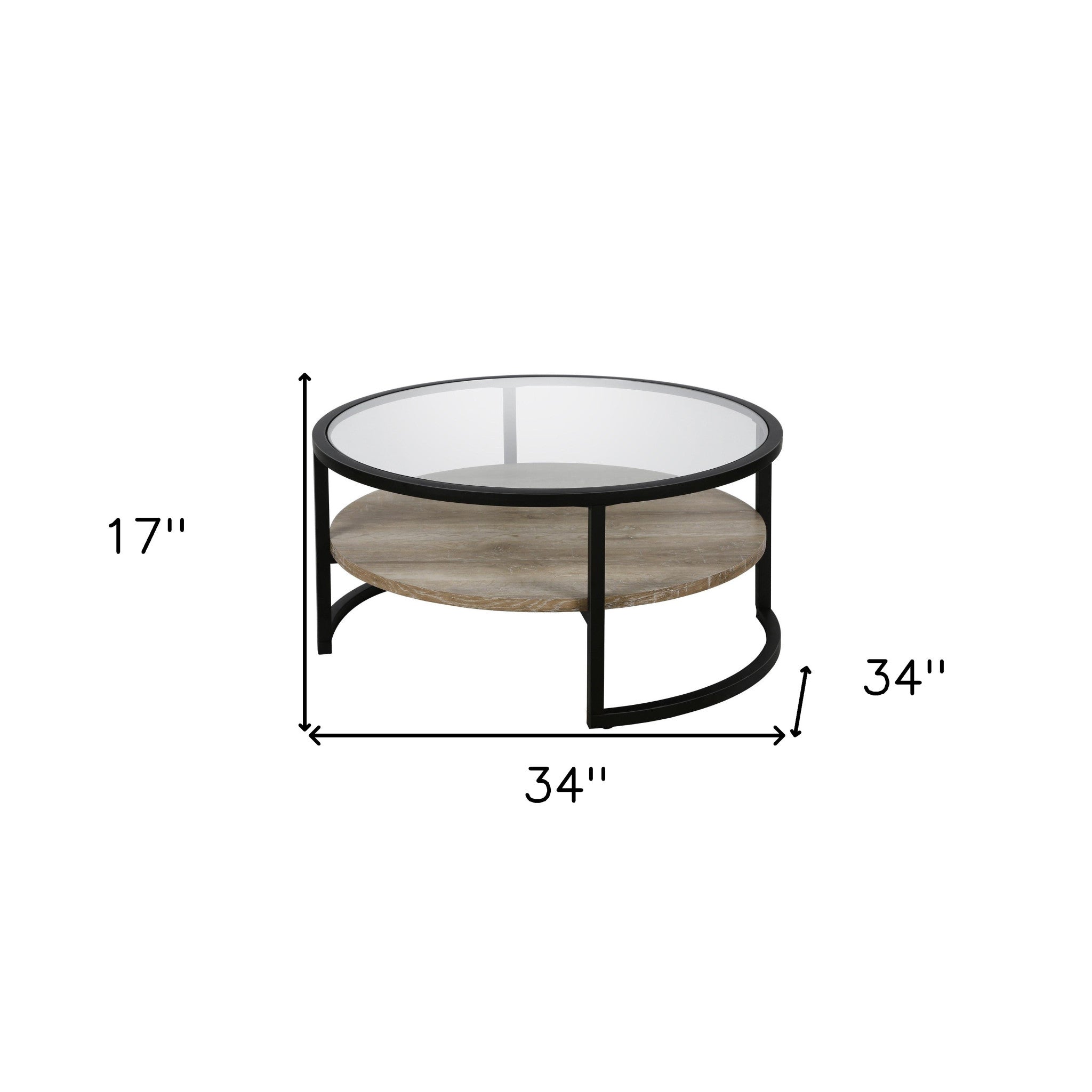Black Glass Round Coffee Table With Shelf 34"