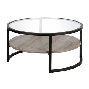 Black Glass and Gray Round Coffee Table With Shelf 34"