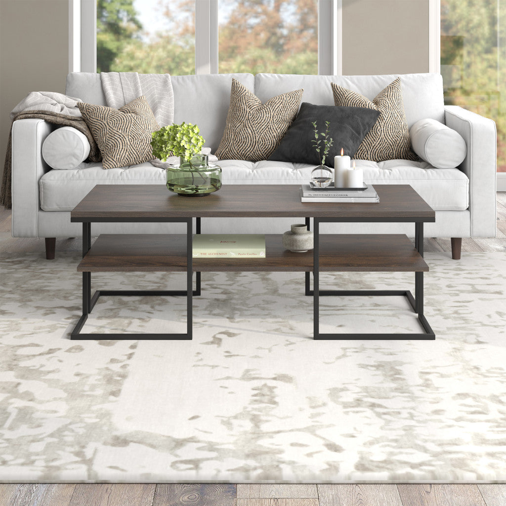 45" Black and Brown Rectangular Coffee Table With Shelf