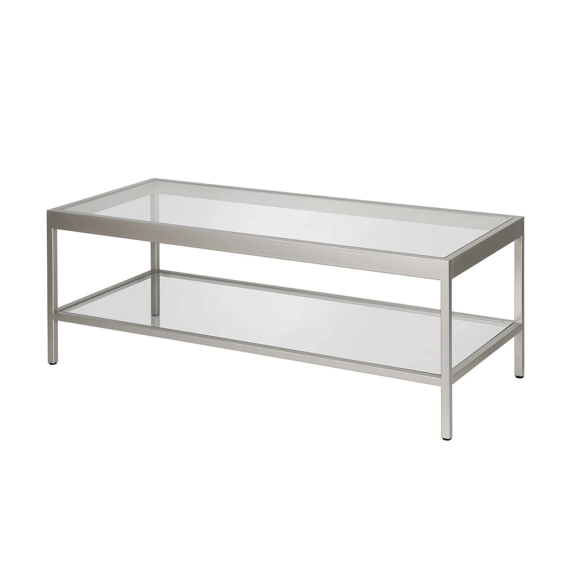 45" Silver and Glass Rectangular Coffee Table With Shelf