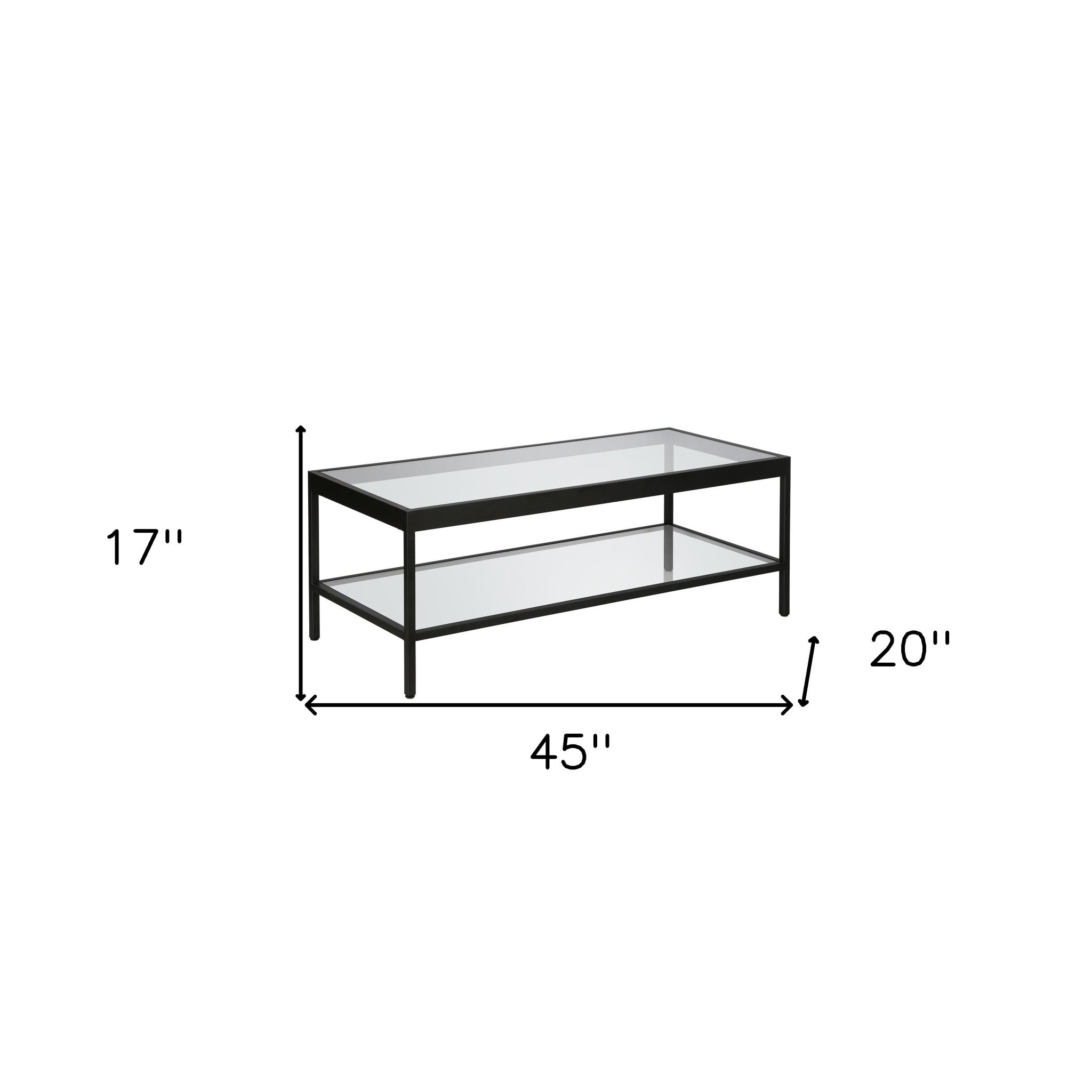Black and Glass Rectangular Coffee Table With Shelf 45"