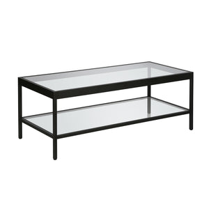 Black and Glass Rectangular Coffee Table With Shelf 45"