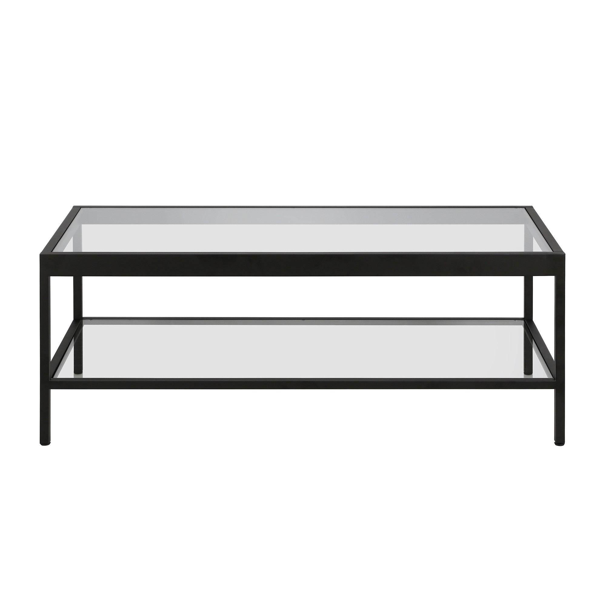 Black and Glass Rectangular Coffee Table With Shelf 45"