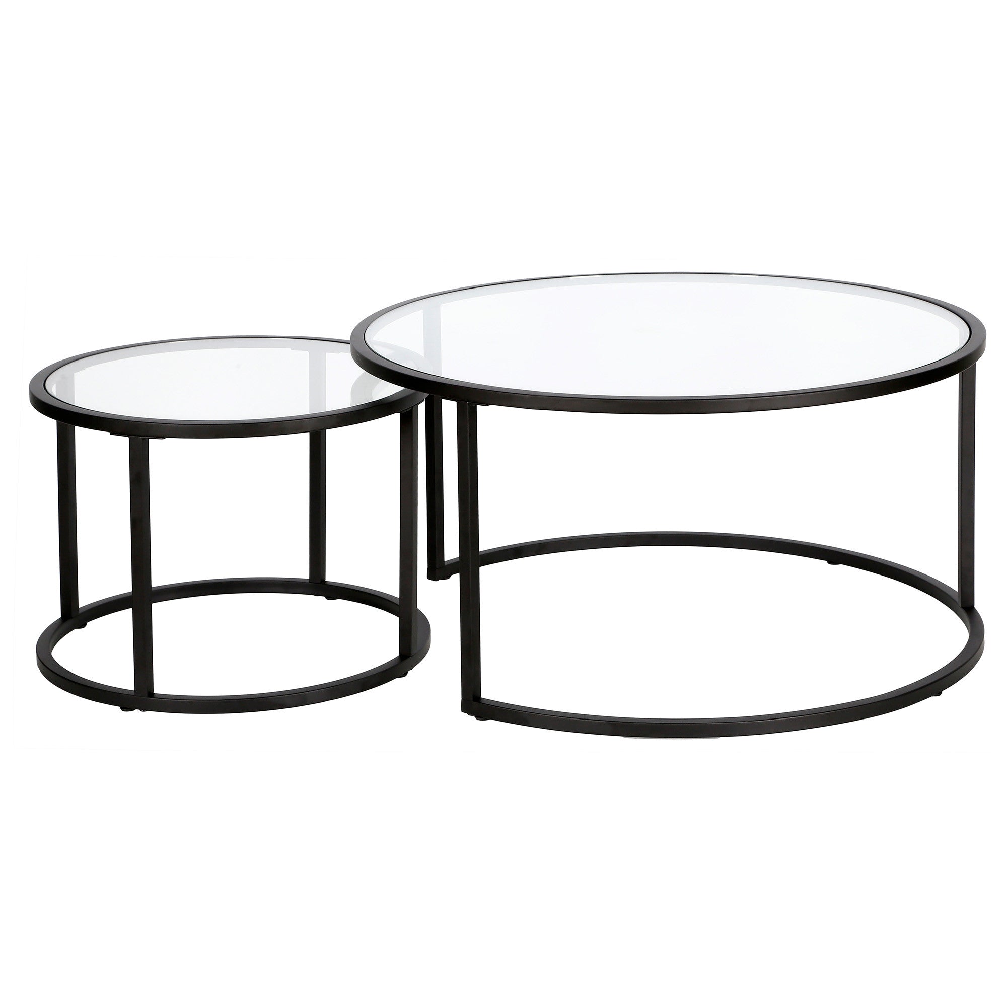 Black Glass Round Nested Coffee Tables Set Of Two 35"