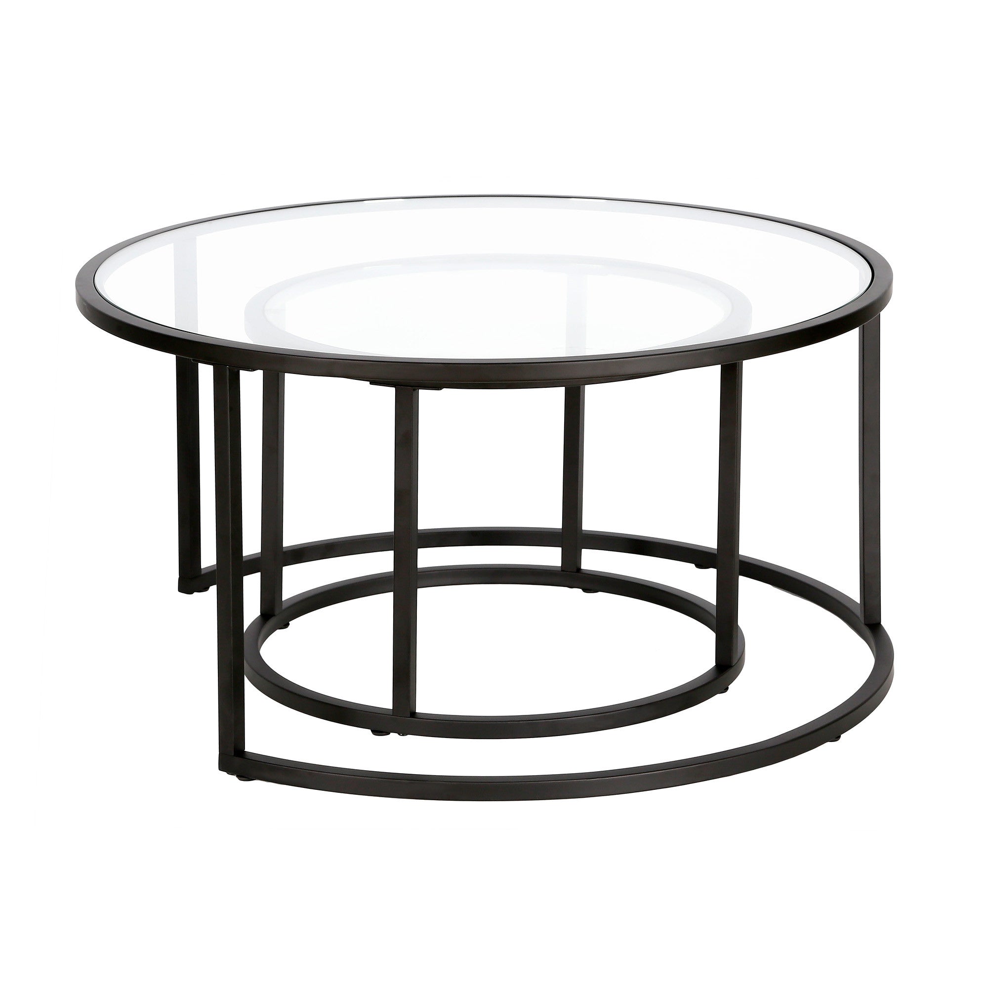 Black Glass Round Nested Coffee Tables Set Of Two 35"