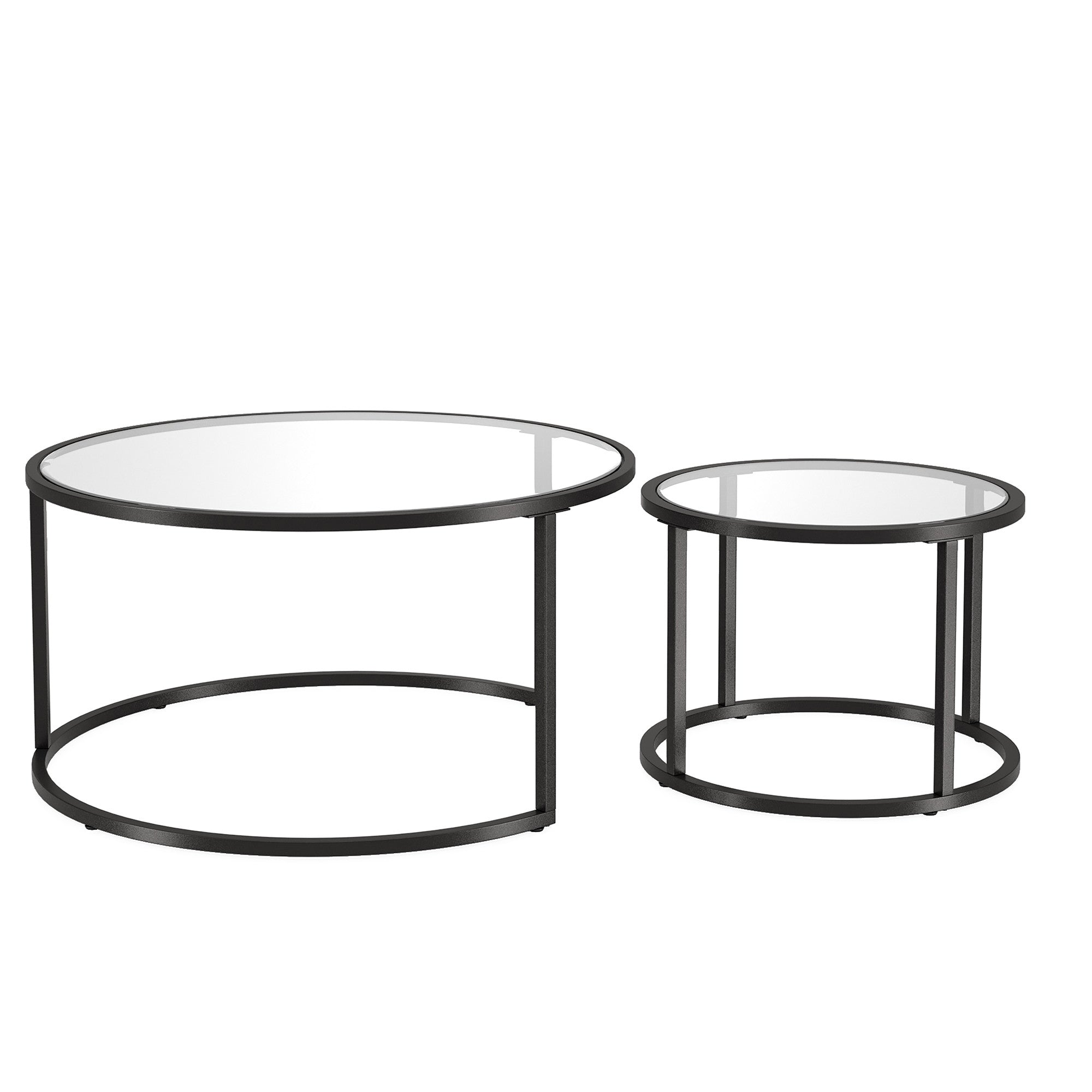Black Glass Round Nested Coffee Tables Set Of Two 35"