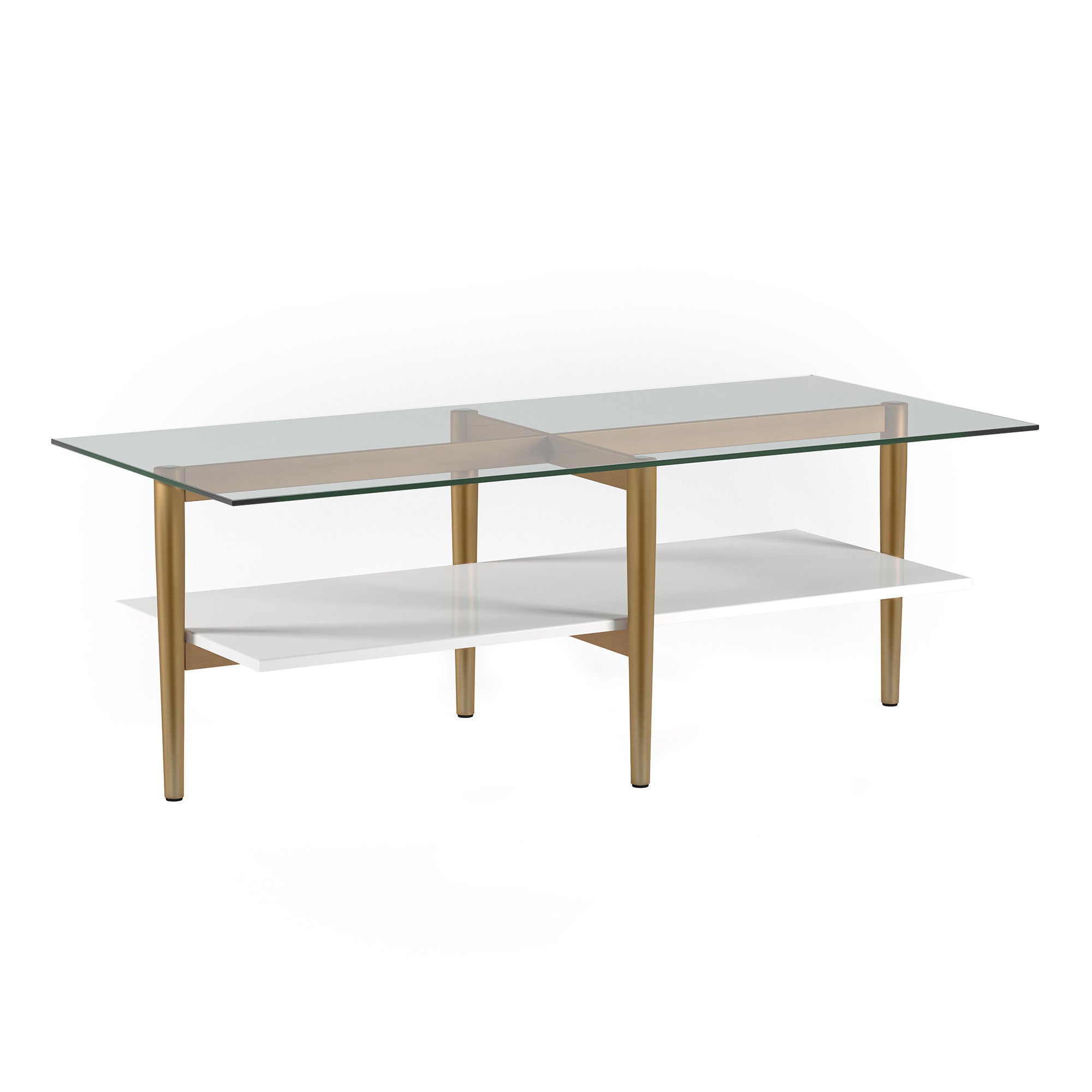 47" Gold Glass and White Rectangular Coffee Table With Shelf