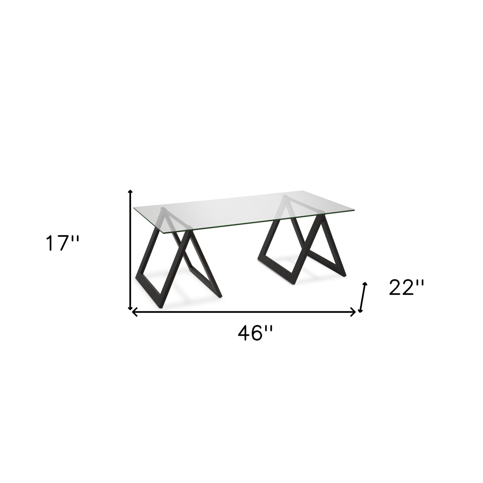 46" Black and Glass Rectangular Sawhorse Base Coffee Table
