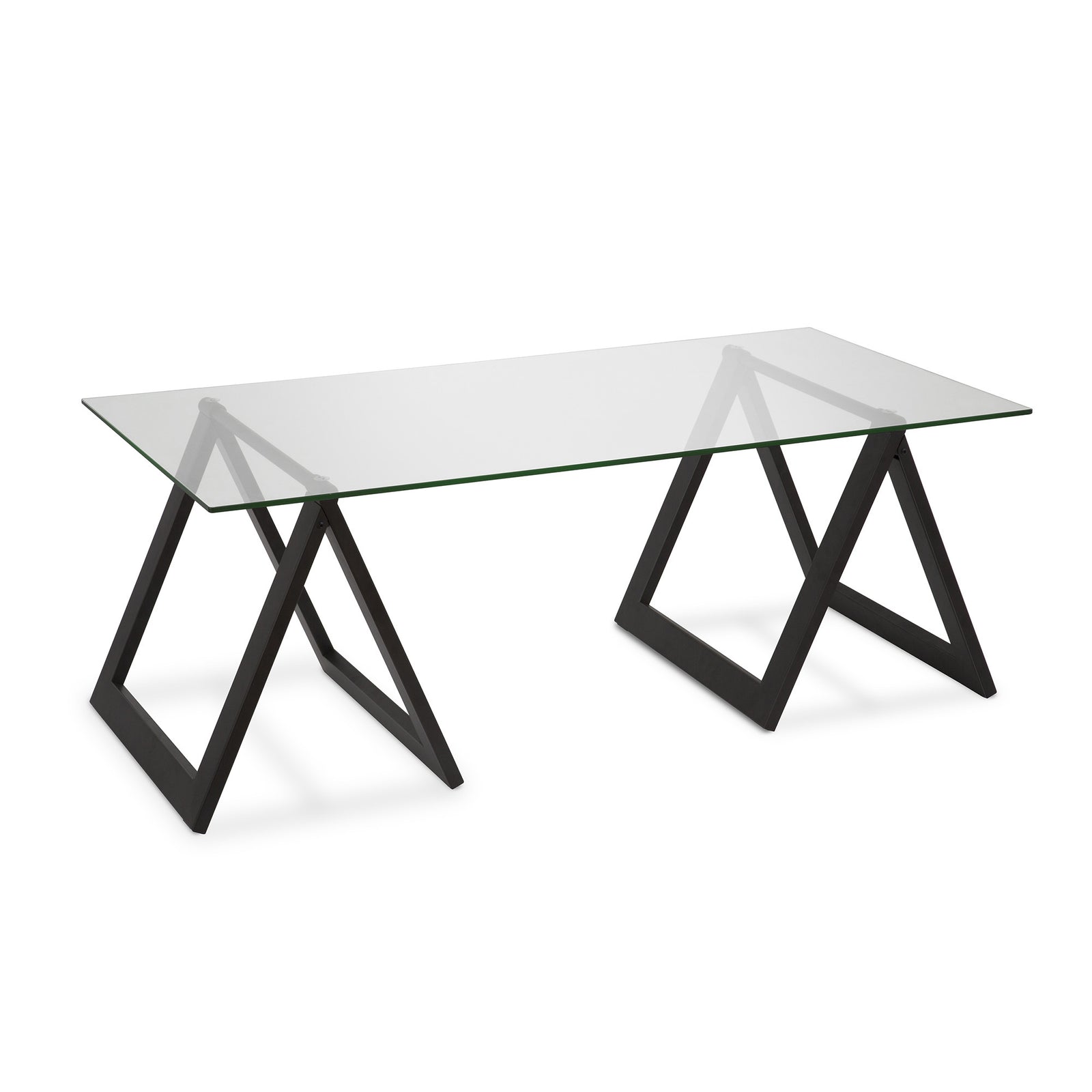 46" Black and Glass Rectangular Sawhorse Base Coffee Table